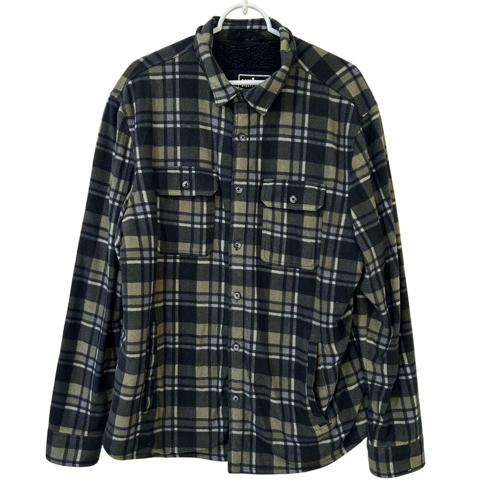 Urban Pipeline Mens Sz XL Green & Black Plaid Flannel Sherpa Lined Shirt Jacket